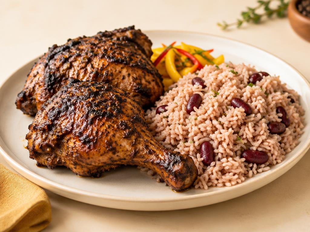 Jerk Chicken with Rice and Peas