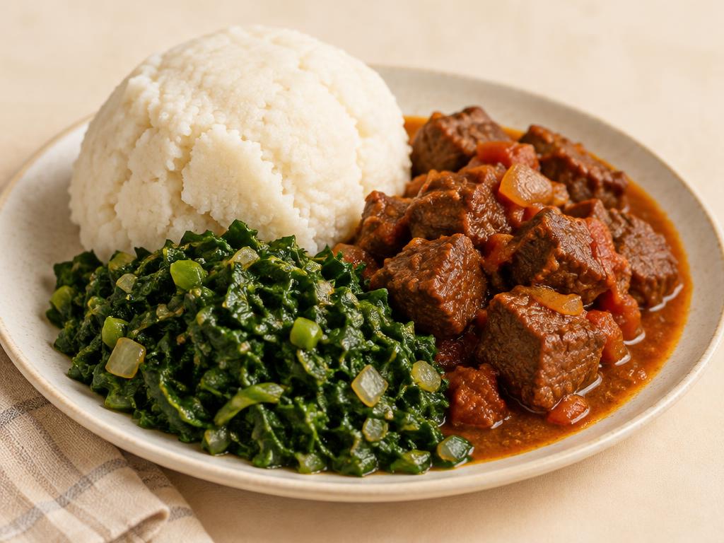 Ugali with Sukuma Wiki and Beef